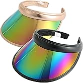 2 Pack Sun Visor Hats Women Men Clip-on Iridescent Clear Sport Outdoor Cap