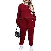 Nemidor Womens Plus Size 2 Piece Fall Matching Lounge Sets Tracksuits Casual Ribbed Knit Long Sleeve Outfits with Pocket