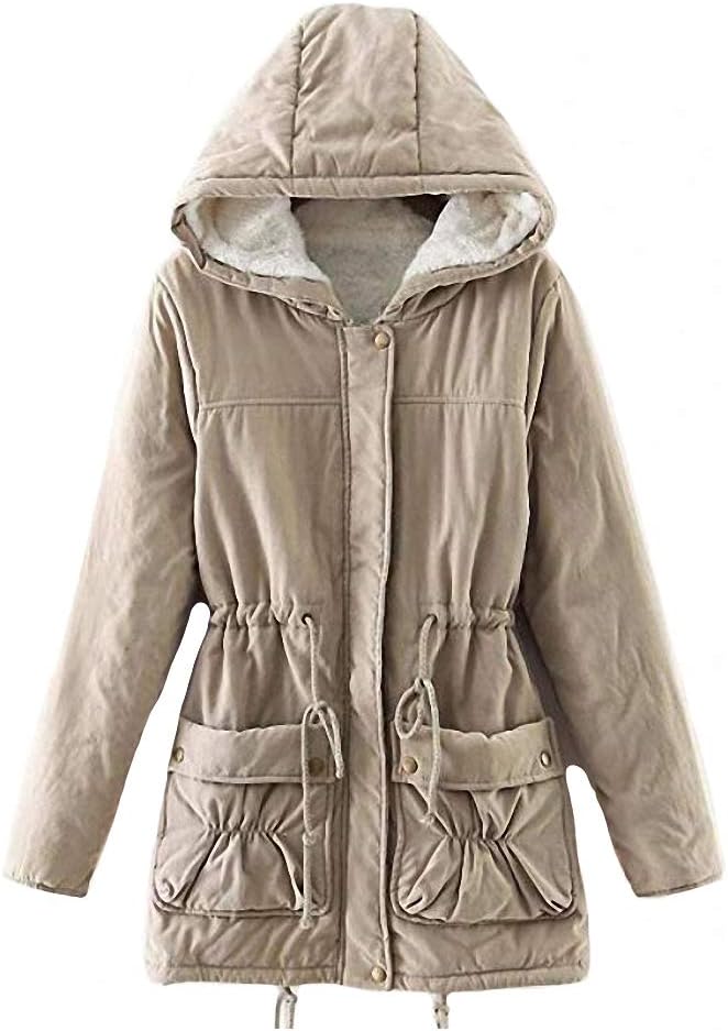 MEWOW Women's Winter Mid Length Thick Warm Faux Lamb Wool Lined Jacket Coat