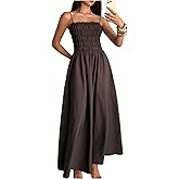 Floerns Women's Summer Long Dresses Spaghetti Strap Shirred Flared Hem Prom Cami Dresses
