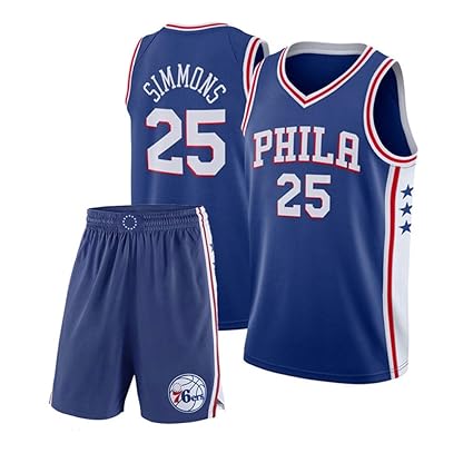 tenis de los jugadores de baloncesto masculino Jersey sin mangas traje deportivo Tops y shorts NBA Philadelphia 76ers Ben Simmons # 25 Jersey de baloncesto masculino Hombre Deportes y aire libre
