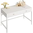 SUPERJARE 39.4" White Desk with 2 Drawers, Modern Makeup Vanity Desk, Small Computer Desk Home Office Desk for Writing Study Bedroom