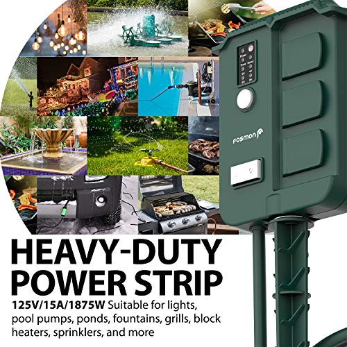 Fosmon Outdoor Power Stake Timer with Photocell, Power Strip Timer with