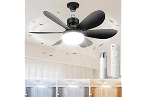 MIMIRGB Socket Fan Light with Remote,Small Ceiling Fans with Lights,Smart Timing 2000 Lumens Dimmable 3 Colors,E26 Base Socket Ceiling Fan for Bedroom Living Garage Kitchen（Black）