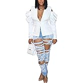 DINGANG Women's Casual Blazers Open Front Puff Sleeve Work Office Jackets Blazer