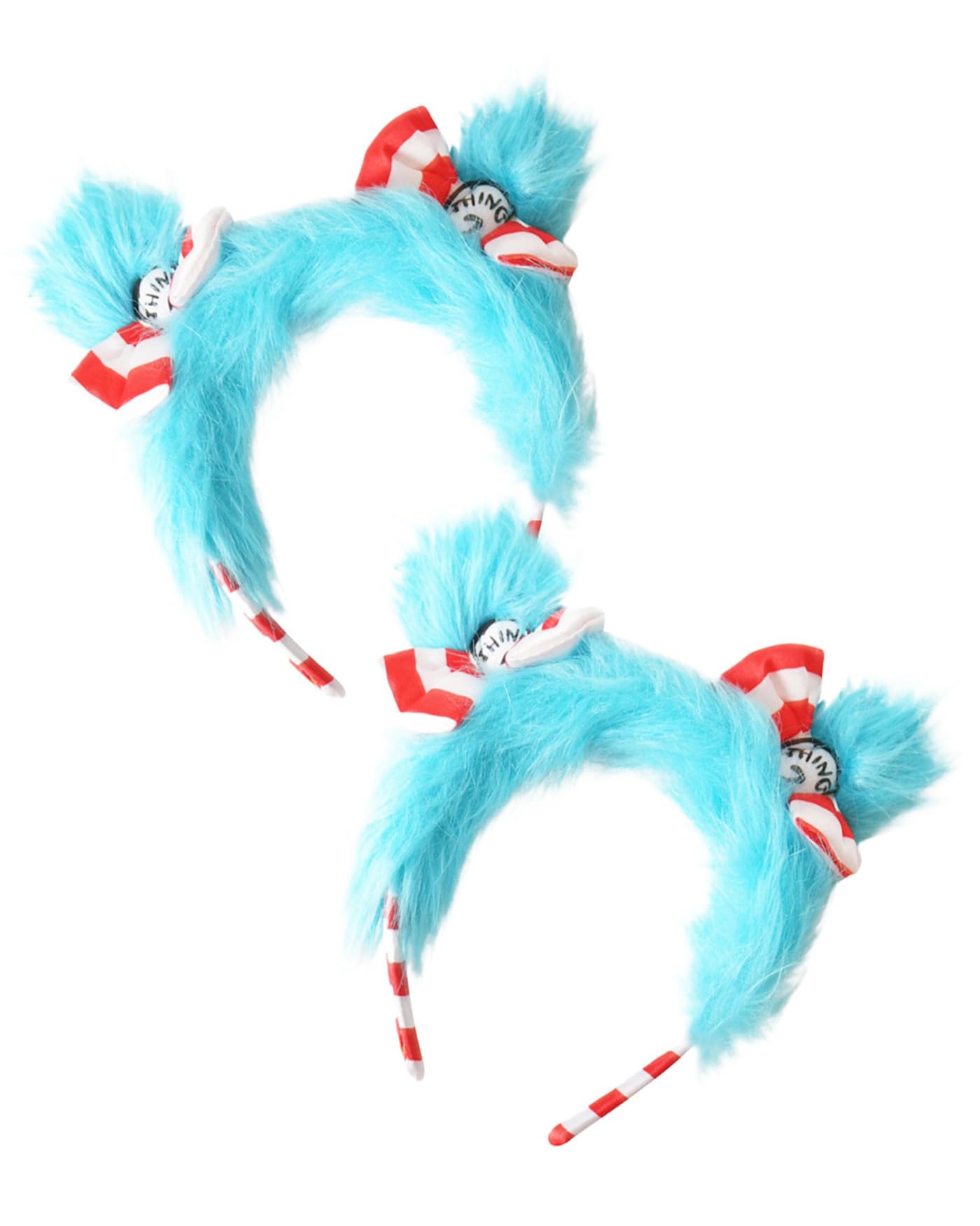 Koongso Dr.Seuss Thing 1 and Thing 2 Costume Headbands, Striped Head Band with Blue Faux Fur Bowknot World Book Day Week Accessories Christmas Party Stage Prop