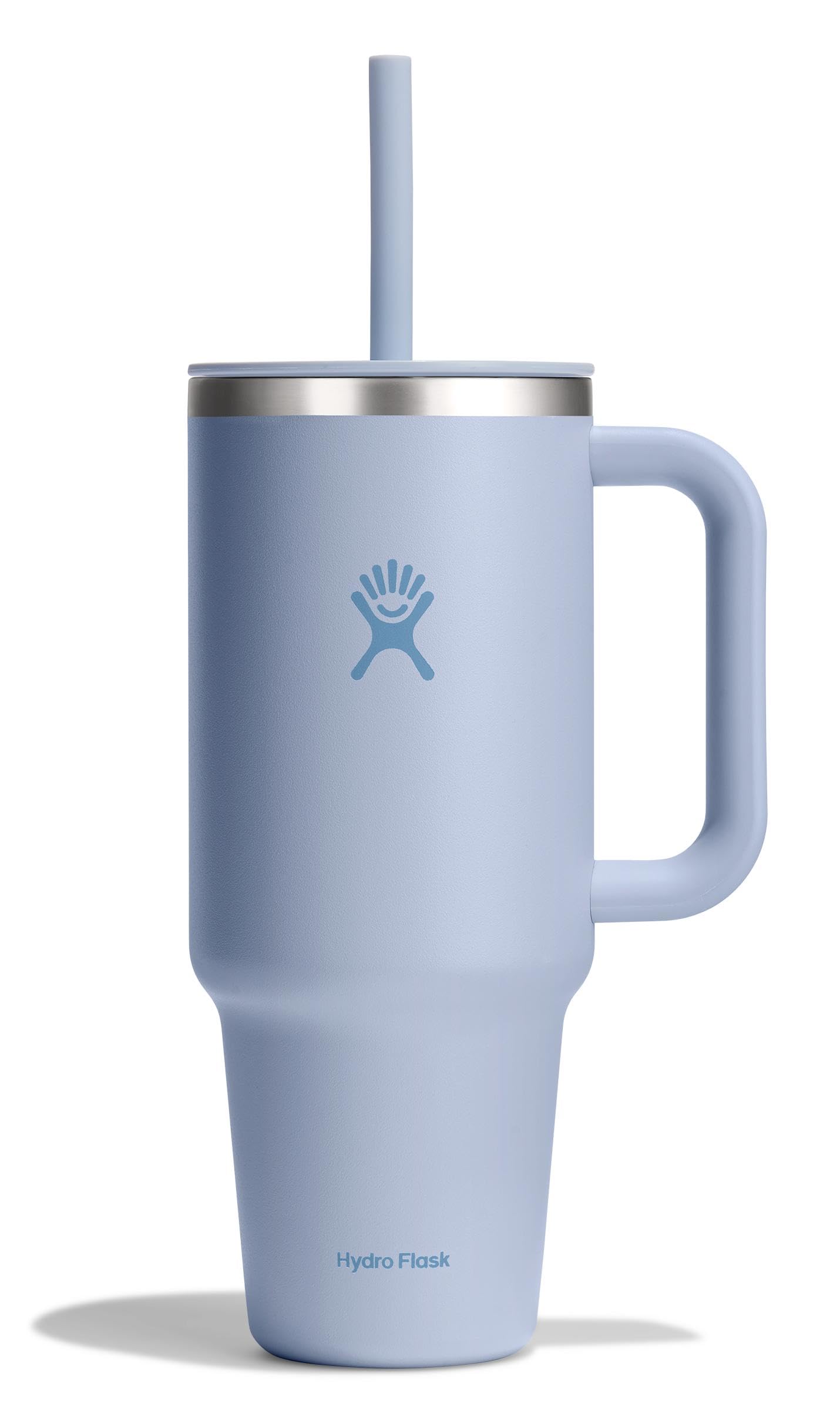 Hydro Flask Travel Tumbler with Handle, Lid and Straw - Insulated Stainless Steel in 40 Oz Surf Blue Image