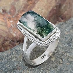 Sterling Silver 925 Ring For Womens Moss Agate Ring