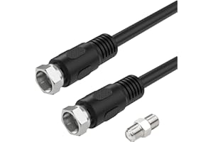Short Coaxial Cable, 1ft Black Coax Cable 0.3m RG6 F Male to Male Connector Cord 75 Ohm with Coax Female to Female Coupler Ad