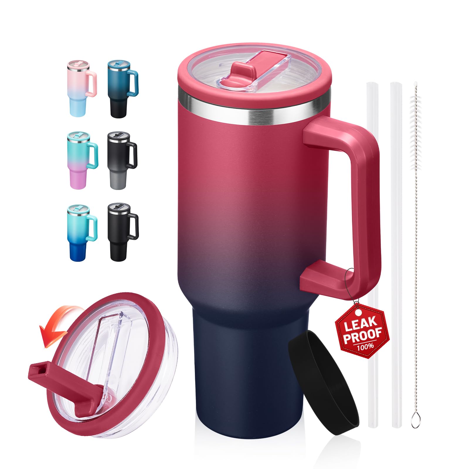 Photo 1 of ***NO STRAW***

ICIOI Travel Cups with Lid and Flip Straw - 40 oz Tumbler with Handle, Cold-34H & Hot-10H Insulated Coffee Mug, Metal Hydro Thermal Jug, Spill Proof Water Bottle Fits in Car Cup Holder