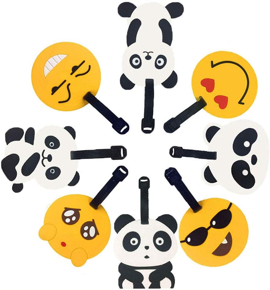 Travel Luggage Tags, Expression Panda Suitcase Travel ID Label Tags Holders, PVC Identifier Label Holders for Backpack(8 Pack)