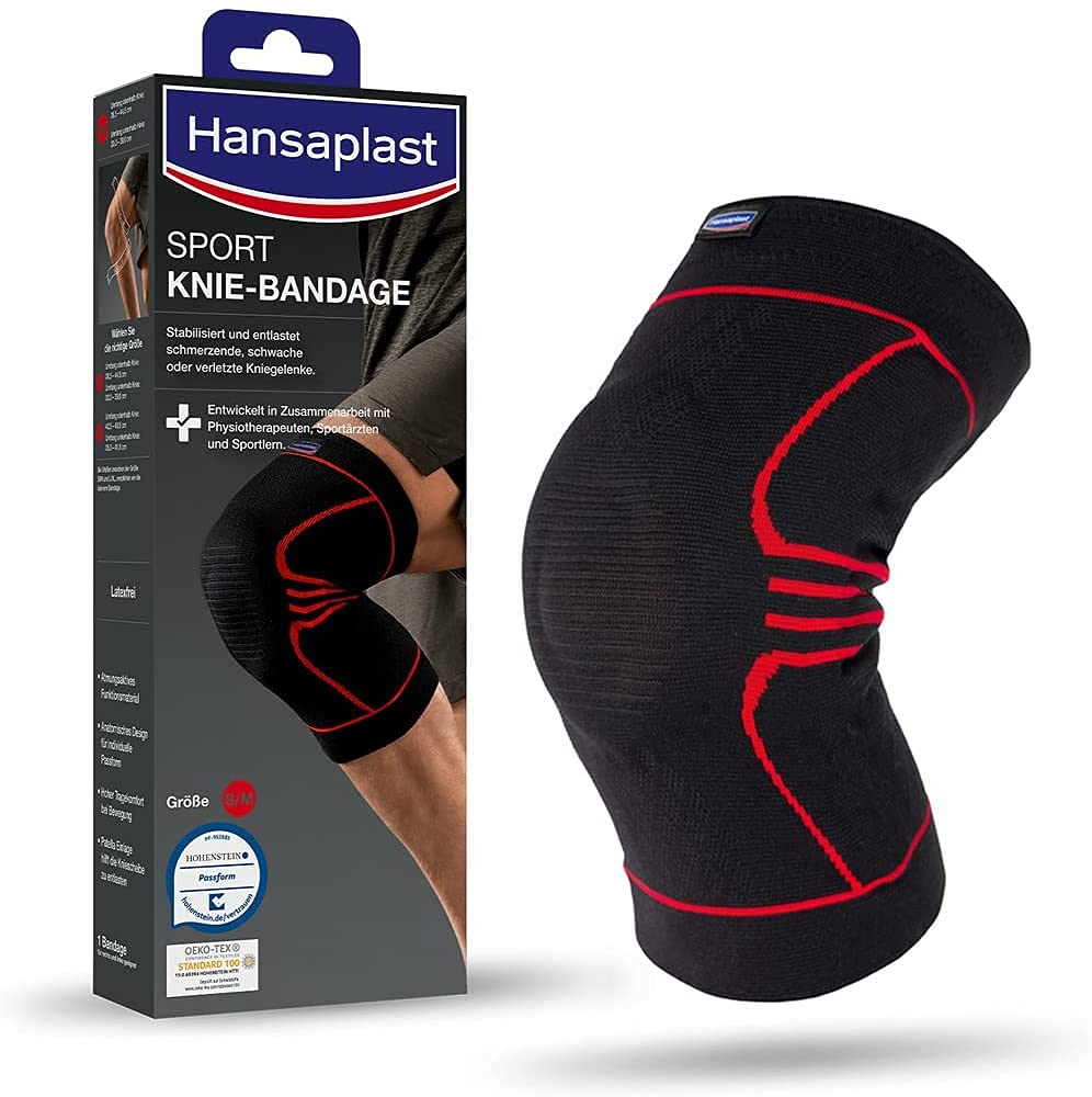 Hansaplast Sport Knee Brace Stabilises and Supports the Joint, Bandage with Patella Inlay Helps Relieve the Patella Size S/M