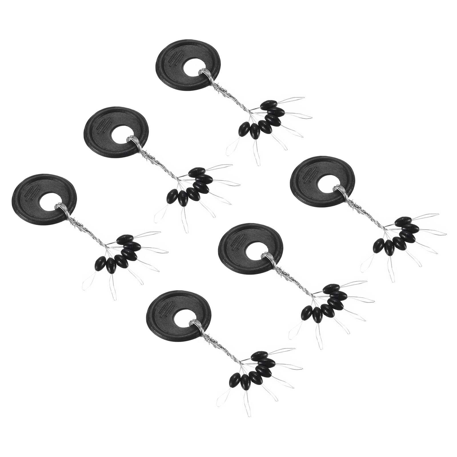 PATIKIL Fishing Rubber Bobber Beads Stoppers, 1200 Pieces 6 in 1 Float Sinker Stops Oval Shape M Size for Fishing Line, Black