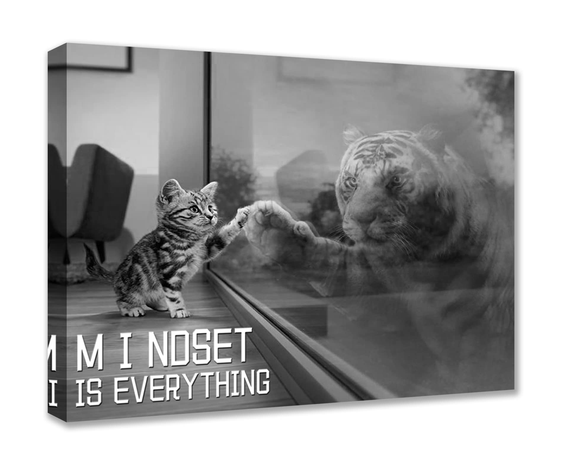 Inspirational Wall Art Tiger Canvas Mindset is Everything Decor Cat Poster Motivational Paintings Framed and Easy to Hang Prints Decorations for Office Living Room Bathroom Guest Room 12”Wx16”H