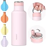TOURIT 20oz Insulated Stainless Steel Water Bottle with Straw & Handle, Double Wall Vacuum Leakproof BPA-Free Thermos for Sports Travel, Pink