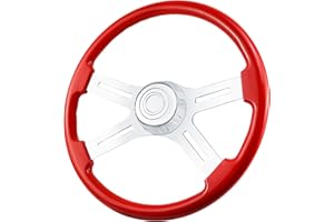 QYMOPAY 18" Solid Wood lacquering Truck Steering Wheel 4 Spoke Aluminum Chrome Plated Steering Wheel for Semi-Trailers,Trucks for Kenworth,Peterbilt,Volvo, Freightliner (red)