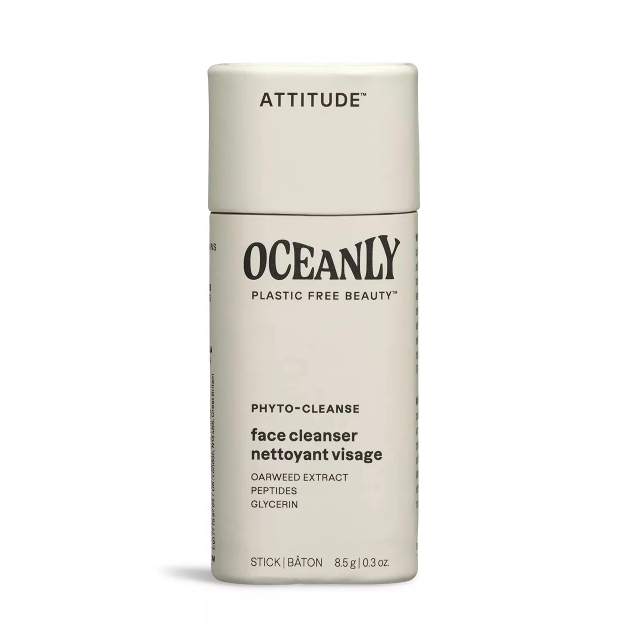 ATTITUDE Oceanly Face Cleanser Stick, EWG Verified, Plastic-free, Plant and Mineral-Based Ingredients, Vegan Skin Care Products, PHYTO CLEANSE, Unscented, 8.5 grams
