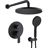 Iriber Shower System Wall Mounted Shower Faucet Mixer Set with Luxury High Pressure Shower head and 3-Setting Handheld, Bathroom Shower Trim Kit Contain Pressure Balance Valve, Matte black