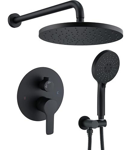 YASINU 1-Spray Wall Bar Shower Kit 8 In. Round Rain Shower Head With Hand Shower In Matte Black Ae383mb