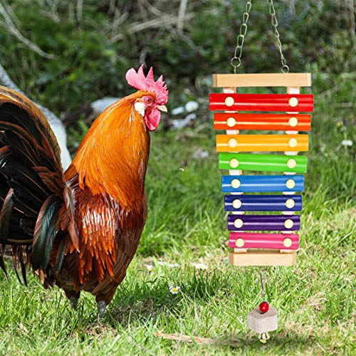 S-Mechanic Chicken Xylophone Toy for Hens,Parrots Hanging Wood Xylophone Toy with 8 Metal Keys Chicken Coop Pecking Toy with 3 Grinding Stones (Style-1)