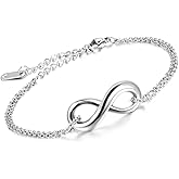 Cupimatch women Silver Stainless Steel Love Infinity Symbol Chain Link Bracelet for Mothers Day