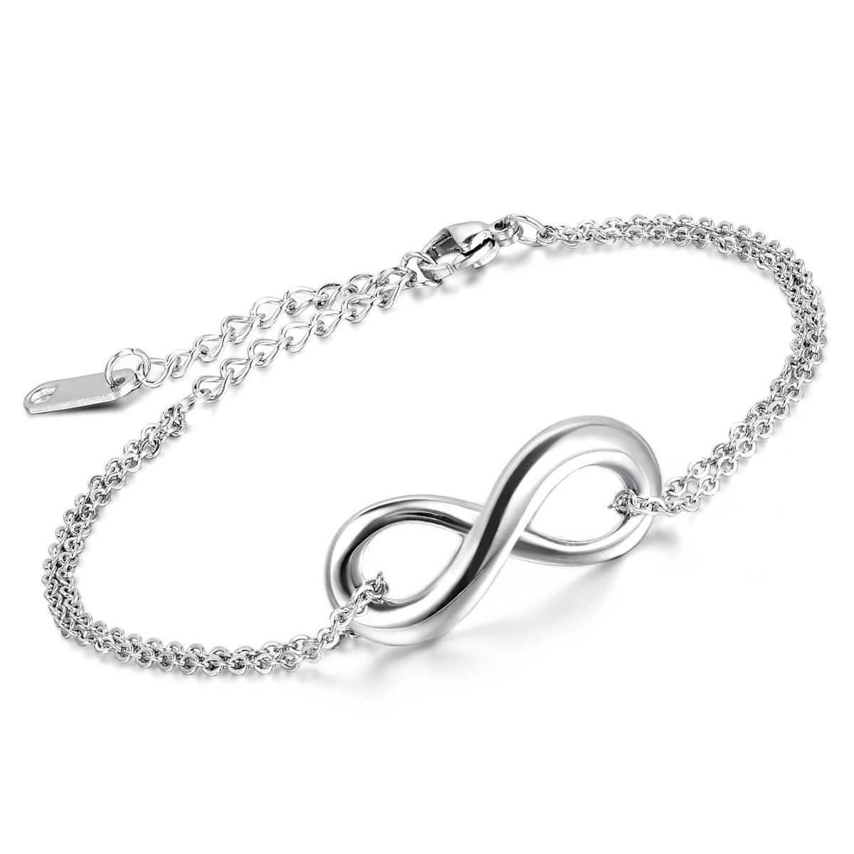 Cupimatch 2PCS Love Infinity Stainless Steel Leather Couples Bracelet Bangle for Men Women Couple Bracelets (1 stainless) โ image 1