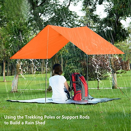 Winis Multifunctional Outdoor Rain Poncho Backpack Rain Cover Waterproof Tent Tarp Footprint Ground Sheet Shelter Sunshade Moisture Barrier Picnic Blanket Mat for Camping Hiking Jungle Cycling(Orange)