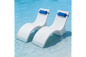 VEVOR Pool Lounge Chairs, Set of 2 Chaise Lounger with Headrest, Water Weighted In-Pool Lounger Chairs for up to 15" Water De