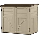 Suncast Horizontal Shed, Compact Outdoor Storage System, 34 Cu. Ft. Capacity, Sand &amp; Slate - Lockable Multi-Wall Resin Organizer for Garbage Cans, Garden Tools, Bins, Bikes and Yard Equipment