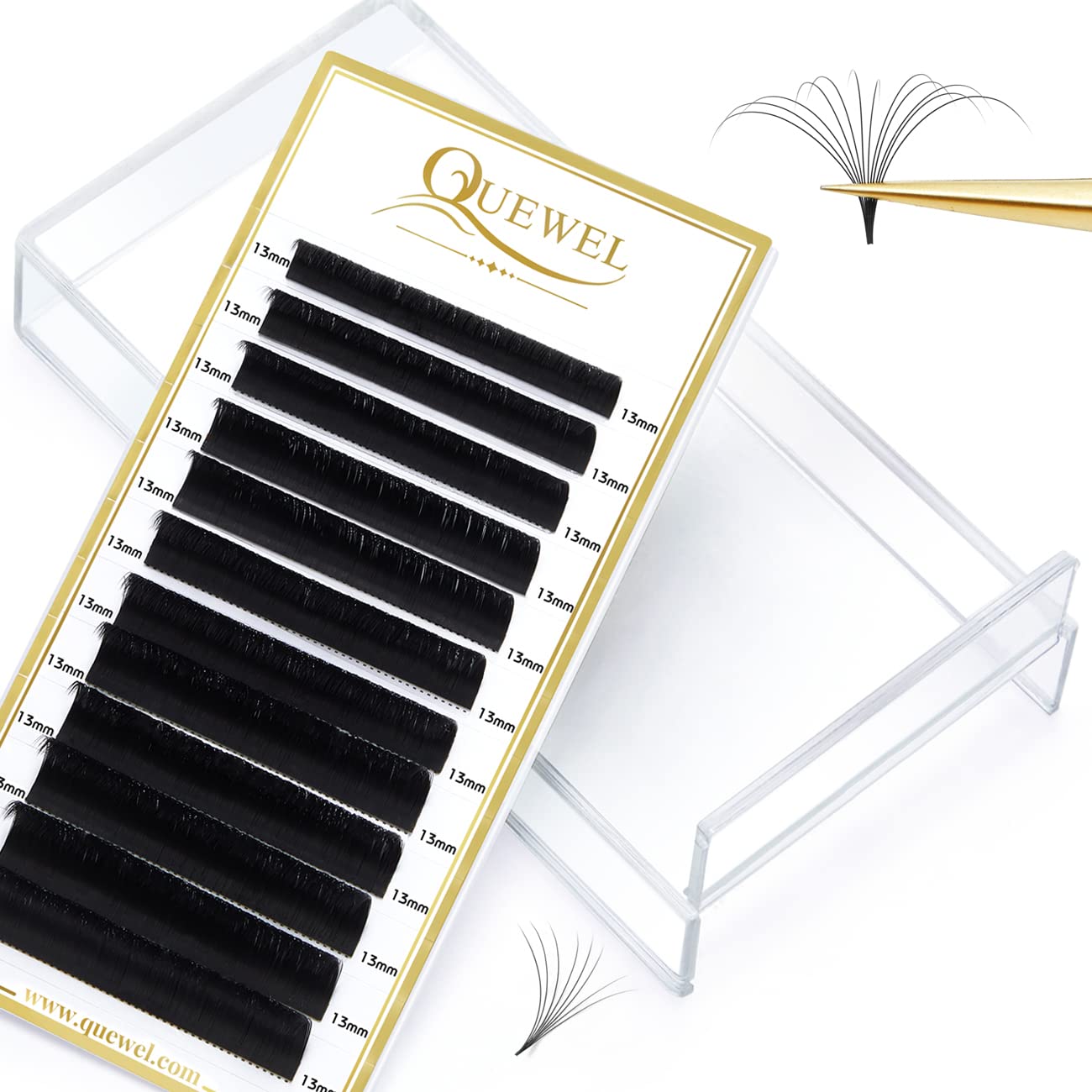 Easy Fan Quewel Russian Volume Lash Extensions 0.10 D Curl 13mm Reusable Box Self Fanning Automatic Blooming Lashes