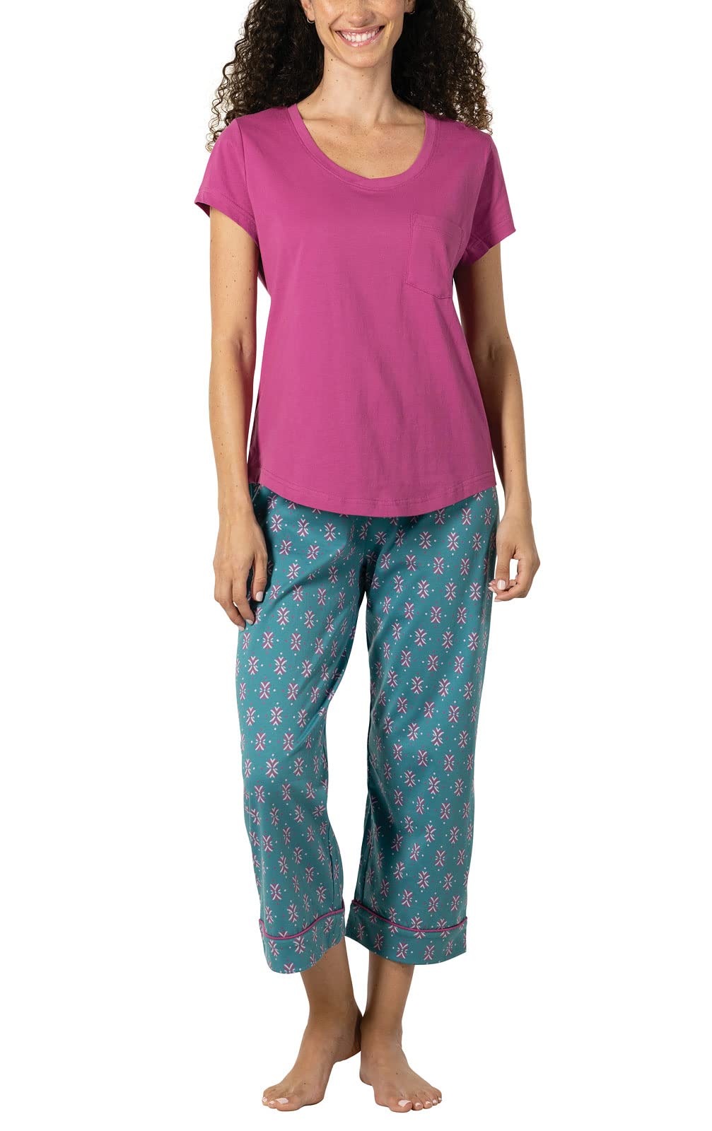 PajamaGram Capri Pajamas For Women Set - Womens Cotton Pajamas, Teal Foulard MD Image