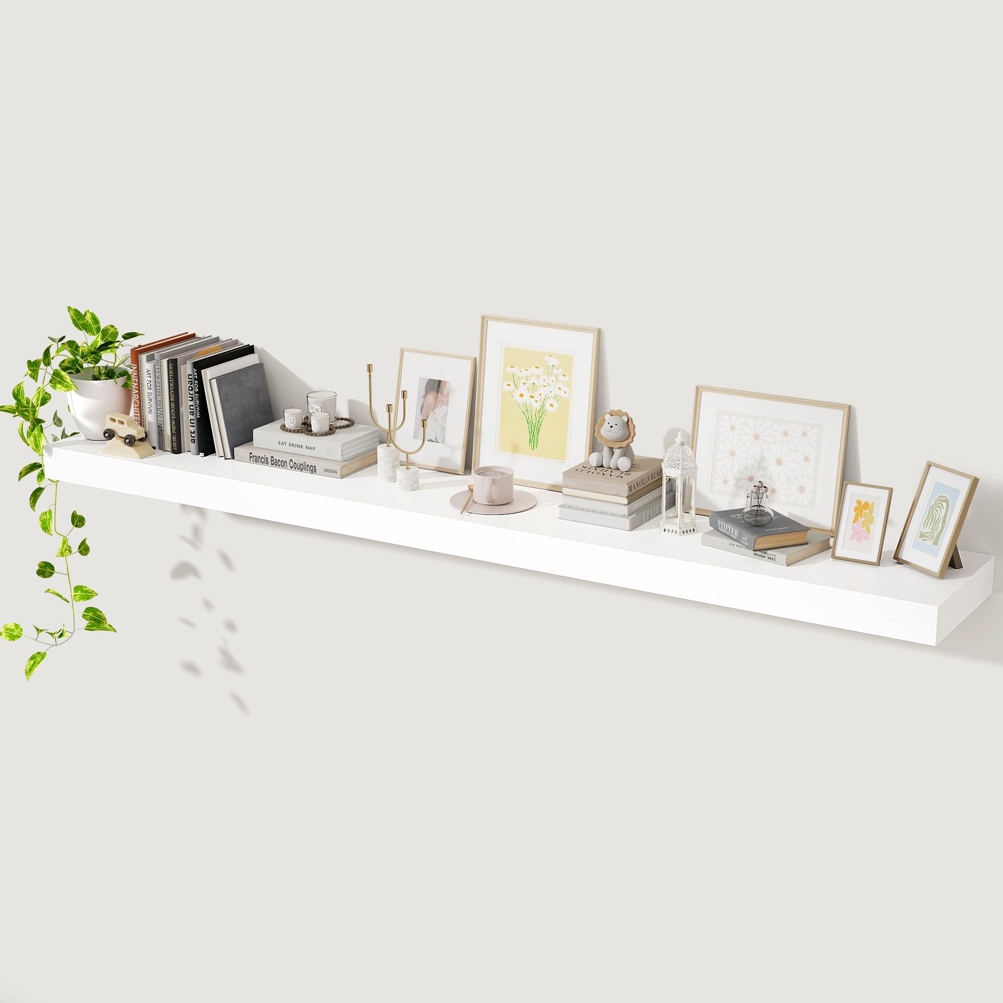 Photo 1 of Axeman Floating Shelves for Wall, Rustic Wood Wall Mounted Shelves for Bathroom, Bedroom, Kitchen, Hanging Bookshelves for Home Wall Decor Living Room, 72 inch Set of 1, White