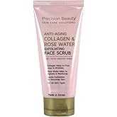 Precision Beauty Anti-Aging Collagen and Rose Water Exfoliating Face Scrub, All Skin Types, Gentle Exfoliation, Paraben Free, 8 Fl Oz