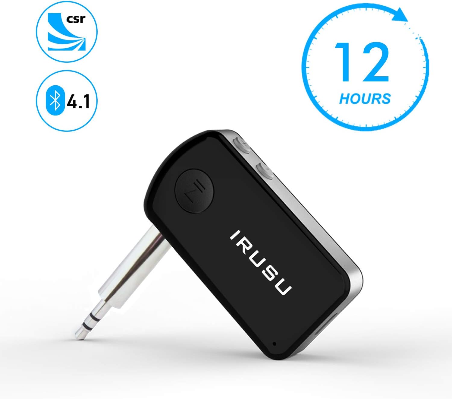 Irusu Bluetooth Receiver with 3.5mm Jack, BT 4.1 CSR8635 and Wireless car kit(Black)
