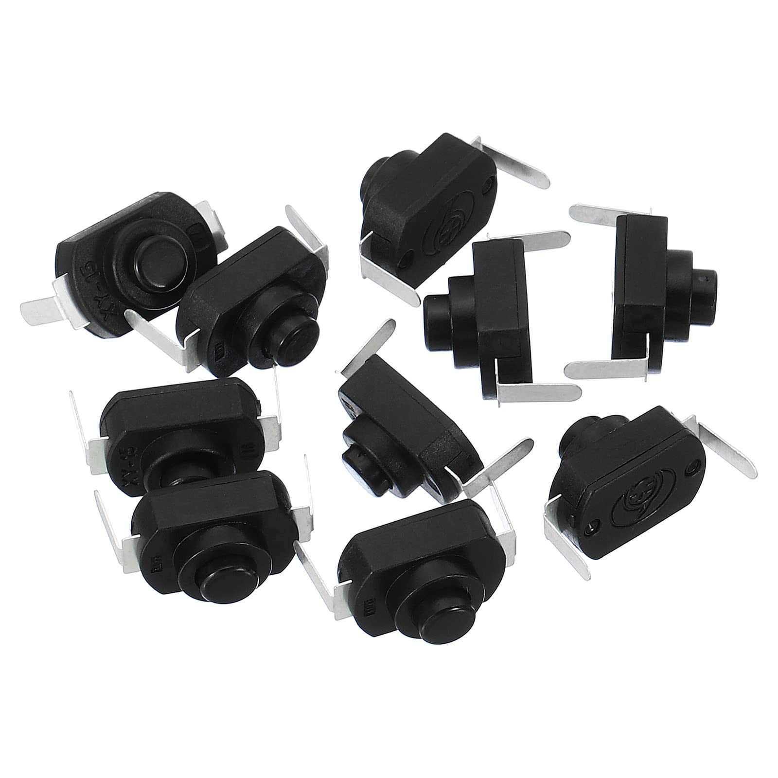 PATIKIL Latching Push Button Switch, 10 Pcs Bent Pin On/Off Self-lock DC 30V 1A Micro Control Switch for Flashlight Light Lamp Wall Outlet DIY, Black