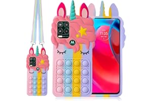 B-WISHY Fidget Toys Stress Relief Phone Case for Motorola Moto G Stylus 5G with Strap, Push Pop Bubble 3D Cartoon Funny Kawaii Cute Silicone Cover for Girls Kids Teen,Protective Aesthetic Color Case-Rainbow