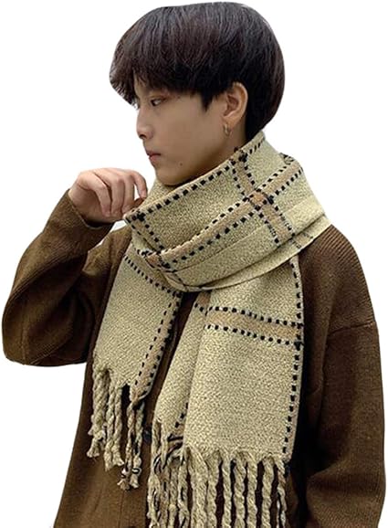Amazon Piite ニットマフラー 防寒 メンズ 秋 冬 カップル スカーフ ロング丈 チェック柄 ざっくりニット ストール 大判 厚手 男性用 カジュアル スカーフ 上品 プレゼントカーキ ストール マフラー 通販