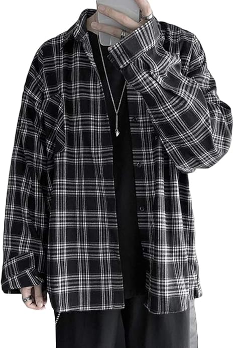 Amazon Ksila チェックシャツ メンズ 長袖 ネルシャツ ゆったり ポロネック シャツ ギンガムチェック カジュアルシャツ おしゃれ 襟付き ワイシャツ ファッション 秋 シャツ 通販