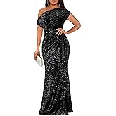 benoui Sparkly Sequin Mermaid Prom Dresses 2026 Ruffles Long One Shoulder Formal Cocktail Evening Gowns