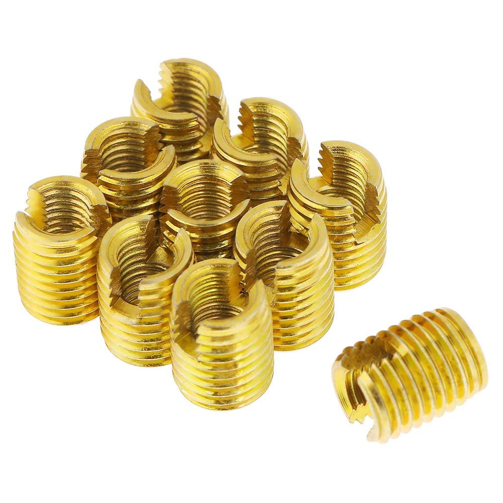 Hilitand 10 Pcs M8 * M5 *10mm Metal Self Tapping Threaded Insert Nuts 302 Slotted Type Screw Bushing For Rail Car Industry Construction Machinery Thread Repair