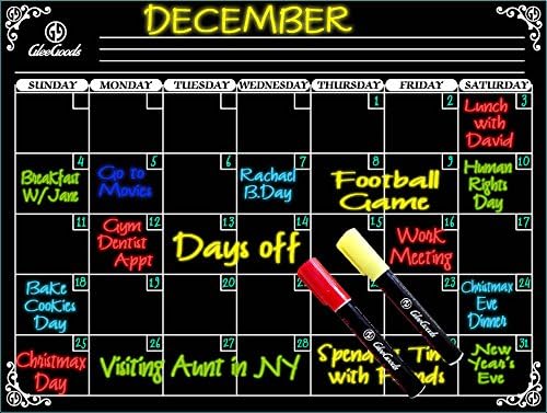 Dry Erase Magnetic Monthly Board Calendar 16'' x 12'' Magnet For Refrigerator Fridge - 2 Liquid Chalkboard Markers