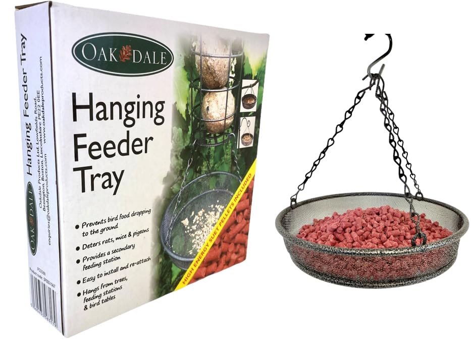 Oakdale Filled Hanging Feeder Tray - Hanging Metal Bird Feeder Perfect For Garden And Outdoor Use With Premium Suet Easy Refill