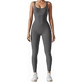 AURUZA Jumpsuit for Women Workout Seamless Jumpsuits Yoga Ribbed One Piece Tank Tops Rompers Sleeveless Exercise Jumpsuits