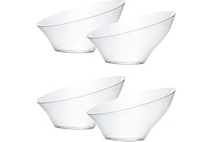 PLASTICPRO Disposable Angled Plastic Bowls Round Small Serving Bowl, Elegant for Party's, Snack, or Salad Bowl, Clear Pack of
