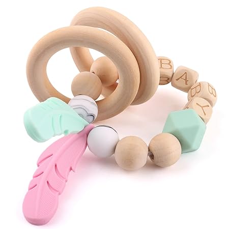 baby tete Silikon Beißring Achteckig Runde Holzperlen aus Holz Ring Pflege Armreifen Baby Lebend Zubehör Neugeborenes Geschen