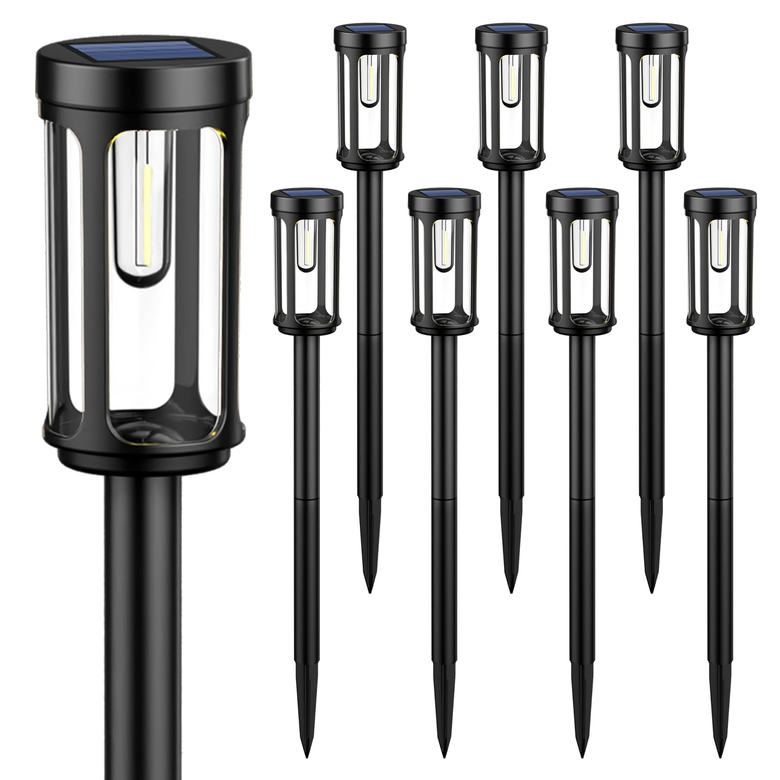 Photo 1 of iuuoi Solar Pathway Lights, Upgrade Dual-Head Solar Lights Outdoor Waterproof, 8 LEDs Auto On/Off Solar Powered Lighting for Garden Yard Landscape Walkway Driveway Lawn Patio(Warm White,8 Pack)