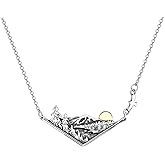 PELOVNY Christmas Gifts 3D Mountain Range Necklace for Women Sterling Silver Wandering River Mountain Valley Sunset Pendant Necklace Nature Jewelry Gift for Nature Lovers and Climbers