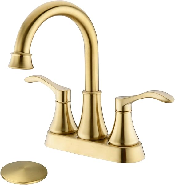 TRUSTMI 2Handle Centerset Bathroom Faucet with Pop Up Drain Assembly, 4Inch 3 Hole Deck