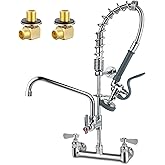 Gdyfdskin Commercial Sink Faucet with Sprayer 8 Inch Center Wall Mount Kitchen Sink Faucet with 10" Add-on Swing Spout 25" Height Faucet with Down Pre-Rinse Sprayer