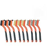 SALI 9pcs Wire Brush for Cleaning Rust Removal Nylon/Brass/Stainless Steel Bristles with Curved Handle Grip for Dirt & Paint 